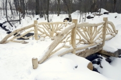 Snowny Rustic Bridge In Central Park's North Woods Region